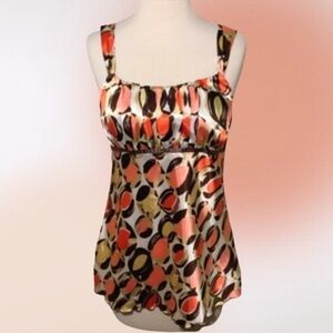 I.N. San Francisco Retro Print Top Pleated Bodice Med‎